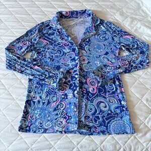 Lilly Pulitzer Womens Size Small Ruffle PJ Button Up Top Cosmic Kismet Blue